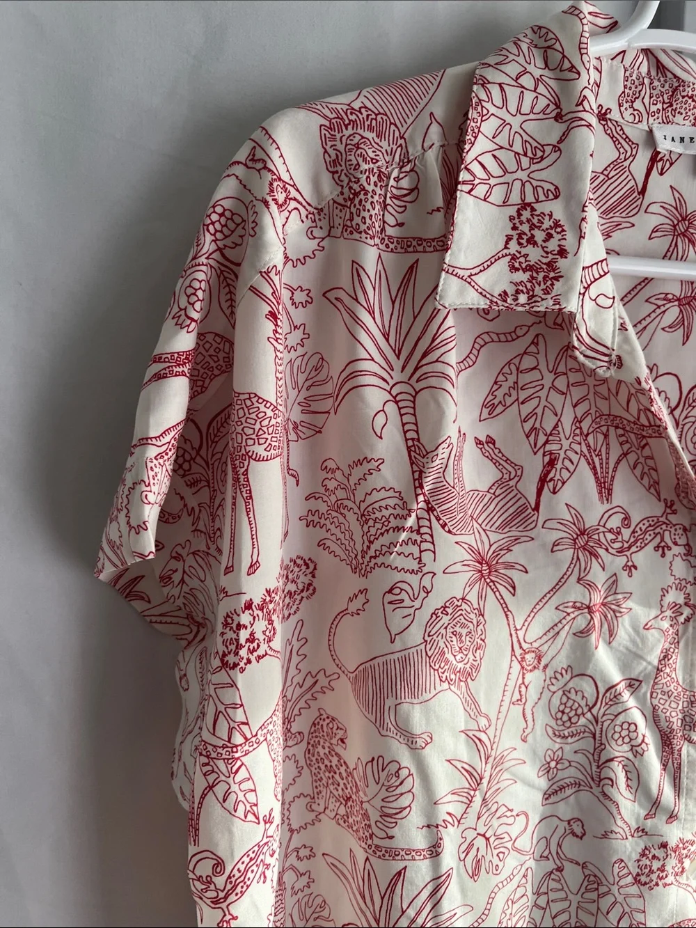 Jane and Delancey Cream Button-Front Shirt with Red Animal Print - Picture 9 of 16